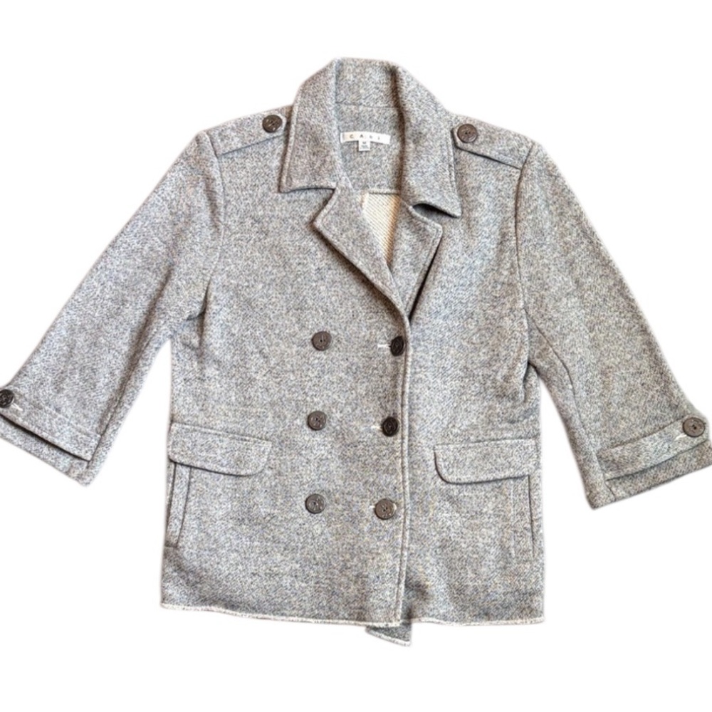 CAbi Nautical Knit Peacoat Women’s M Heathered Gray 3/4 Sleeve Blazer